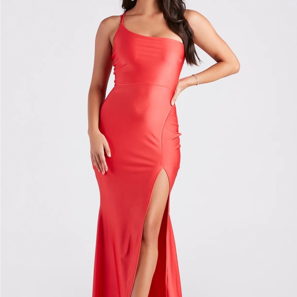 One-Shoulder Evening Gown with Thigh Slit